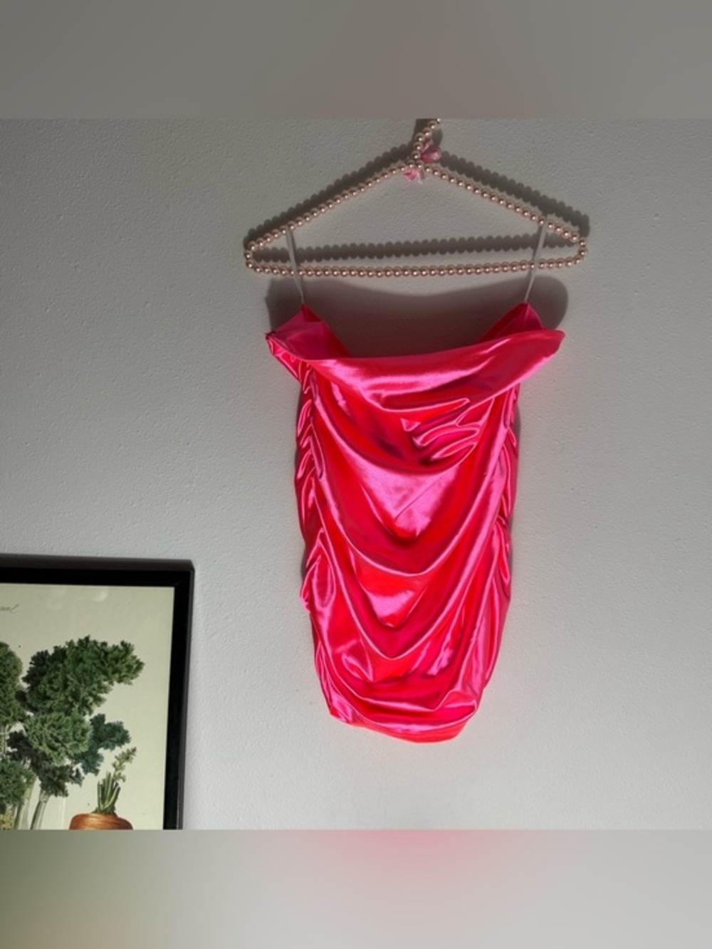 SHEIN shiny florescent pink ruched pink tube top size Large